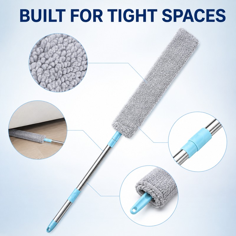 Washable Under-Bed Duster for Crevice Cleaning - Extendable Flexible Brush