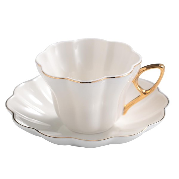 FUENYEJIA 180ML Coffee Cup and Saucer Set, English Style, Ceramic,