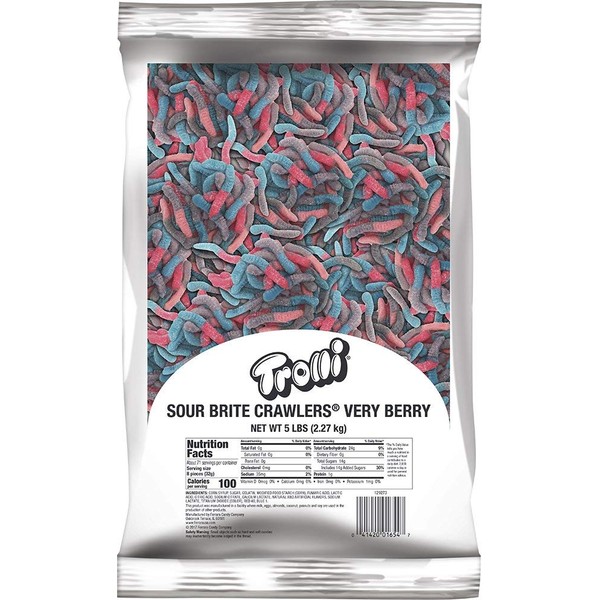 Trolli Sour Brite Crawlers Very Berry Gummy Worms, 5 Pound Bulk Candy Bag