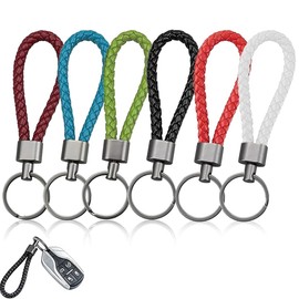 CHAOTEMAI Pack of 6 Braided Key Chains Car Key Strap Leather Key Pendant Short Braided Set Leather Car Key Fob Short for Women Men Motorcycle Bicycle and Home, Black, white, bright red, burgundy, sky