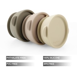 PandaEar Cuencos para bebé con succión, paquete de 3 cuencos de silicona para bebé con tapas (café lino bronceado)