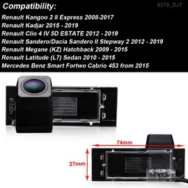 170° Viewing Angle License Plate Rear View Reverse Camera Night Vision IP68 Parking Camera Replacement for Renault Kangoo 2 II Express 2008-2017/Renault Kadjar 2015-2019 (No.8379)