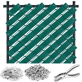 262. 45ft Chain Link Fence Privacy Slats and 302Pcs Button Puncher, Fence Tape Fasteners Fence Covering Privacy for Home Warehouse School Businesses Stadiums (Green)