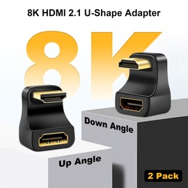 LUIRSAY HDMI 2.1 Angle Plug, HDMI U-Shaped Angle Display Adapter 8K @ 60Hz UHD2.1, HD-MI Female 180 Degree Angle for HDTV Laptop Monitor Projector (1 Forward + 1 Backward) Pack of 2
