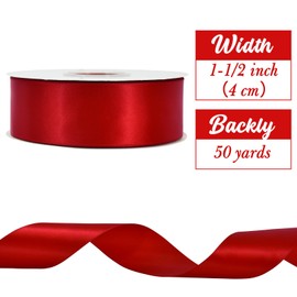 TONIFUL 1 1/2 Inch x 50yd Red Satin Ribbon Solid Fabric Ribbon for Gift Wrapping, Floral Bouquets, Bows and Craft Making, Christmas Valentines Birthday Wedding and Party Decoration
