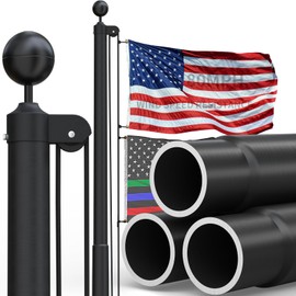 KBLOONG 13 Gauge Heavy Duty Flag Pole - 16 FT Black Extra Thick Aluminum Flagpole Kit with 3x5 Nylon Embroidered Flag for Outside House In Ground or Commercial - 80 MPH Wind Tested