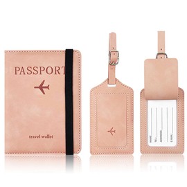 1 Pcs Passport Covers and 1 Pcs Luggage Tags, PU Leather Passport Cover Travel Wallet Case Organiser for Passport Ticket Card Boarding Passes Business Cards Credit Card