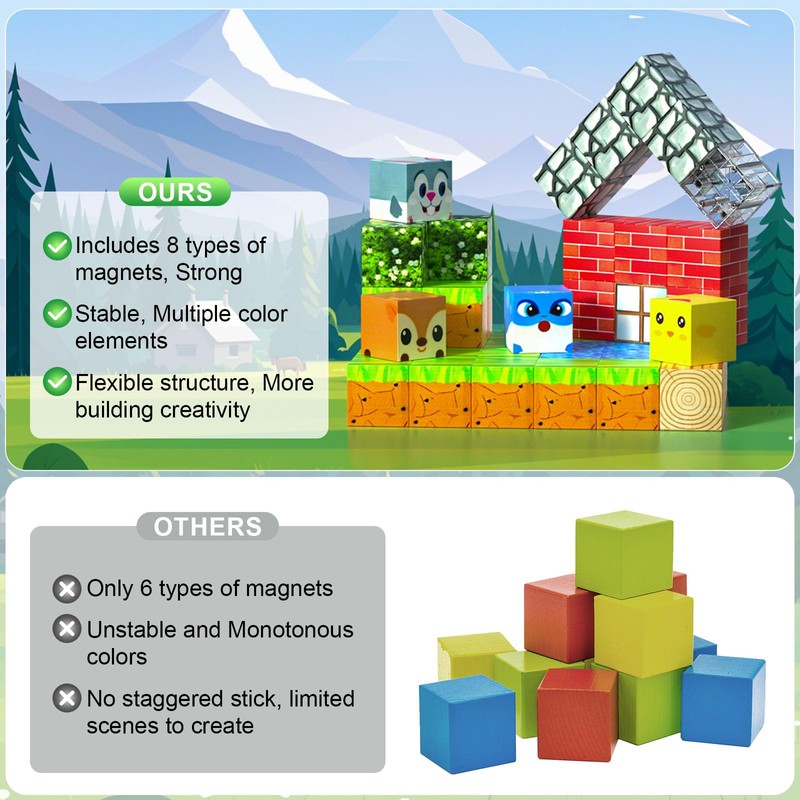 Beedove Bloques Magnéticos Juguetes Construccion, 48 Piezas Juguetes Imán de