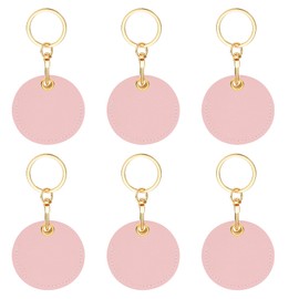 PATIKIL 6pcs Leather Keychain Blanks, 55mm Sublimation Keychain Blanks PU Leather Key Chain Bulk Keyring with Rings for Name Tag Dog Cat Collar Keys, Round,Pink