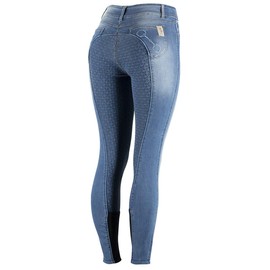 HORZE Kaia Womens Denim Horse Riding Pants | High Waist Silicone Full Seat Breeches - Lead Blue - 26