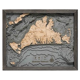 Martha's Vineyard, Massachusetts 3-D Nautical Wood Map, Grey Frame, 16" x 20"
