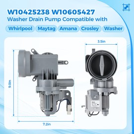 OEM W10425238 W10605427 Washer Drain Pump Compatible with Whirlpool Maytag Amana Crosley, Replacement Part WPW10605427 WPW10425238 AP6023357 PS11756700 W10799064 W10799065 W10903216 W10918044