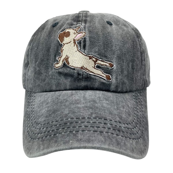 NVJUI JUFOPL Cute French Bulldog Hat for Women, Washed Dog Mom Embroidered Baseball Cap Black
