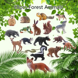SIENON 18 figuras de animales del bosque, figuras de animales del bosque, juguetes de animales en miniatura con búho, erizo, zorro, ardillas, osos, mono para decoración de pasteles temática del bosque