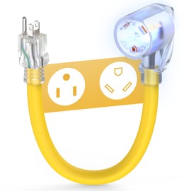 TOOLIOM 30 Amp to 110 RV Power Adapter, 30Amp to 15Amp RV Adapter Plug, NEMA 5-15P Male to TT-30R Female with Handle Grip 12 Inch STW 10 Gauge Dogbone Electrical Plug Converter for Camper RV Trailer