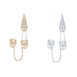 Kopida - 2 anillos de punta de uñas de estilo antiguo, para mujer, para disfraz de punta de dedo, uñas largas, góticas, huecas, accesorios de danza del vientre, Metal no precioso., Sin gemas.