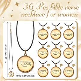 Wavwavw 36 Pcs Easter Bible Verse Necklace Christian Prayer Necklace Bulk Scripture Holy Pendant with 18 Inch Chain Inspirational Religious Jewelry Spiritual Church Gift for Mother Day Women(Vintage)
