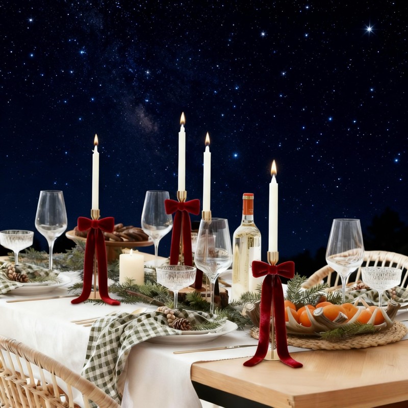 Meseey 12 Pcs Red Candlestick Decoration Bows Candle Holder with