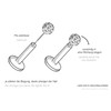 PIERCINGLINE Titanium Labret Attachment with Push Pin Epoxy Ball without