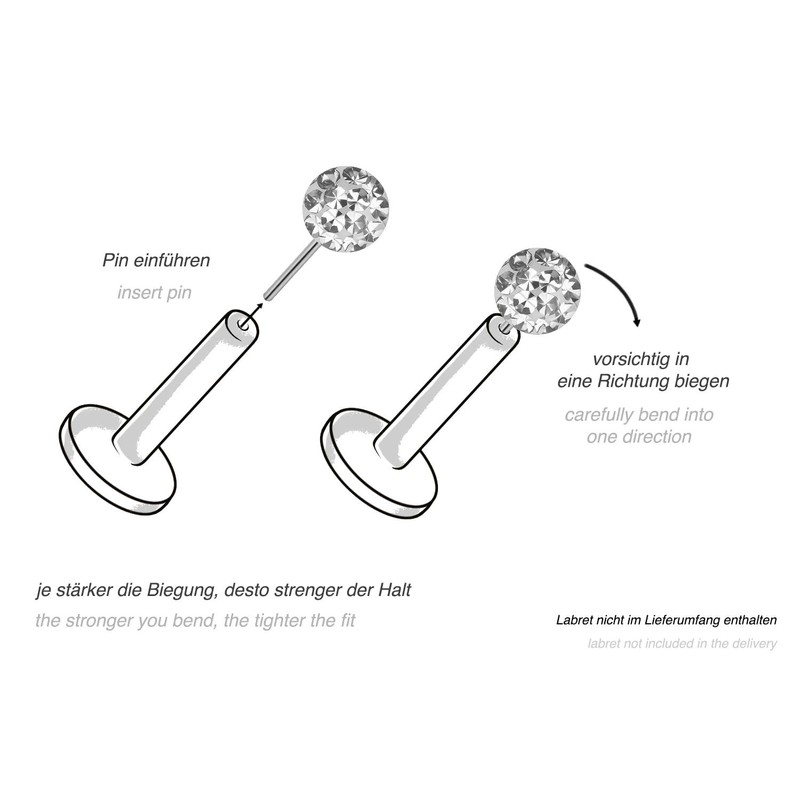 PIERCINGLINE Titanium Labret Attachment with Push Pin Epoxy Ball without