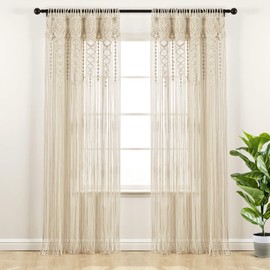 Lush Decor Boho Macrame Textured Cotton Window Curtain Panel Single 40" W x 95" L Neutral - Macrame Curtains for Windows, Room Divider, Boho Wall Decor