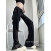 Women's Faux Two-Piece Lace-Up Micro La Bootcut Flared Yoga Pants Pants Blue+L 5ea