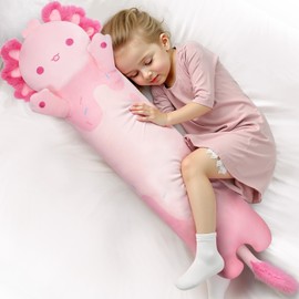 Mewaii Long Axolotl Plush 5 Sizes, 120% Extra Filling Giant Plushness Kids Body Pillow, Kawaii Cute Pink Axolotl Stuffed Animals Plushies, Big Long Body Pillow Cat Plush Gift for Girls 44”