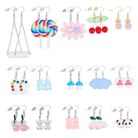 UNICRAFTALE Colourful Acrylic Ear Hooks Cute Summer Earrings Lollipop Flower Ears for Women Funny Dangle Earrings Blue Bear Clouds Ear Hooks for Women Summer Gifts, Stainless Steel