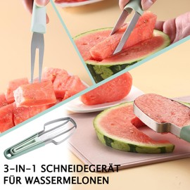 3-in-1 Melon Slicer, Stainless Steel, Watermelon Cutter, Multifunctional Melon Cutter, Fruit Cutter, Watermelon Fork, Cantaloupe Cutter, Pineapple Cutter, Dragon Fruit Cutter, Green