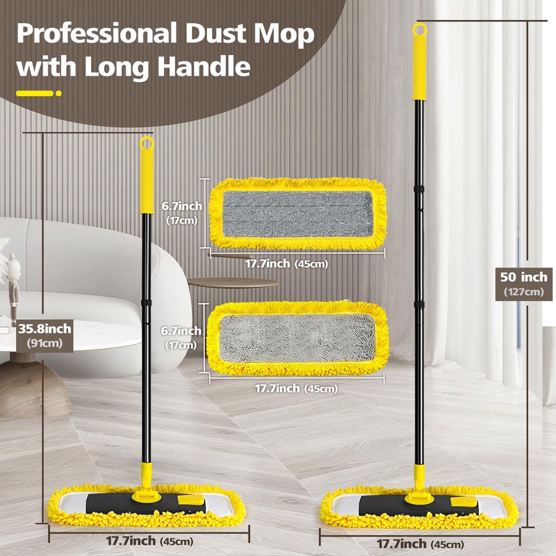 Dolanx Dust Mop with Microfiber & Chenille Pads, Dry Wet