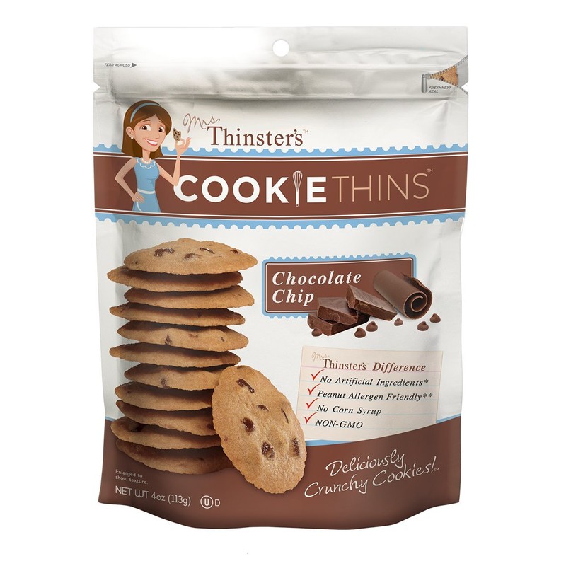 Thinsters Cookie Thins Chocolate Chip, Non GMO, Peanut Free, 4