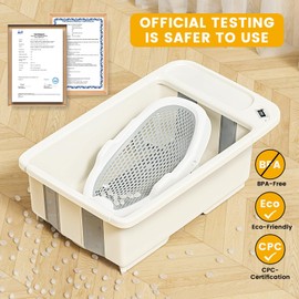 SRGAFIX Collapsible Baby Bathtub with Smart Temperature Display & Bath Stand, Portable Travel Bathtub, Foldable Baby Bathtub Support, Ideal for 0-36 Months Infants (Grey)