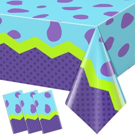 KEASKELL 3Pcs Monster Birthday Party Tablecloth Decorations,Purple Green Plastic Table Cover Disposable Rectangle Table Cloth for Baby Shower Kids Boy Birthday Party Supplies,54x108 Inch