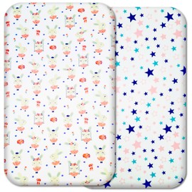 Selemavi Next to Me Crib Sheets – 2pcs Crib Baby Sheet Set 100% Organic Cotton Fitted Crib Sheets for Bedside Cribs – Made In Europe (83x50cm, Cute Bunny&Stars)