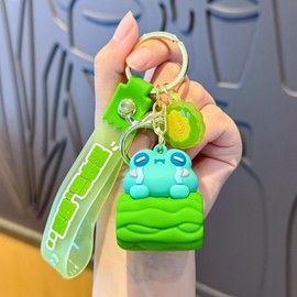 CAOXIAN Cartoon Sad Frog Key Chain Cute Bitter Melon Crying Frog Pendant Keyring Funny Pendant Key Chain for Couple Backpack Car Trinket Jewelry Gift