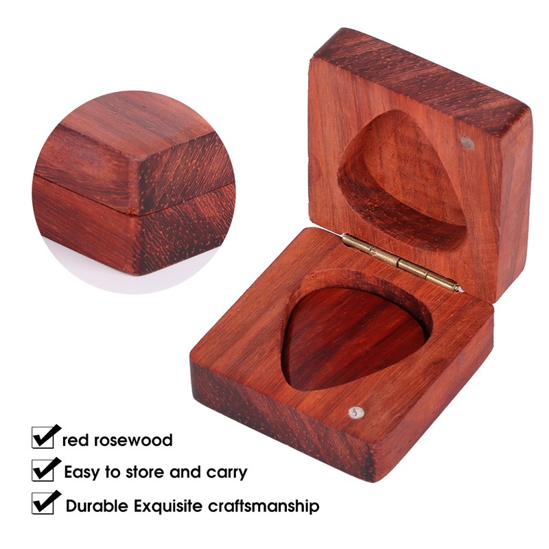 Guitar Pick Wooden Box with 2Pcs Red Rosewood Picks Musical