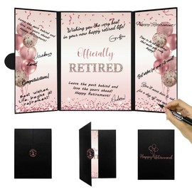 DARUNAXY Rose Gold Retirement Party Decorations for Women, Officially Retired Alternative Signature Guest Book Happy Retirement Gifts Signing Card Board for Retirement Farewell Party Supplies