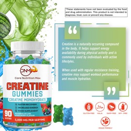 Creatine Gummies - 5000mg - Creatine Monohydrate - Mixed Berry & Watermelon - 1x Bottle 90 Gummies - Creatine Gummy