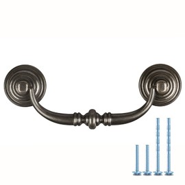 MuDuJia 10-Pack 3 1/2" C-C Shabby Chic Drawer Pulls Handles Antique Black Kitchen Cabinet Drop Bail Pulls Handles (10, 3.5" Hole Center/Antique Black)