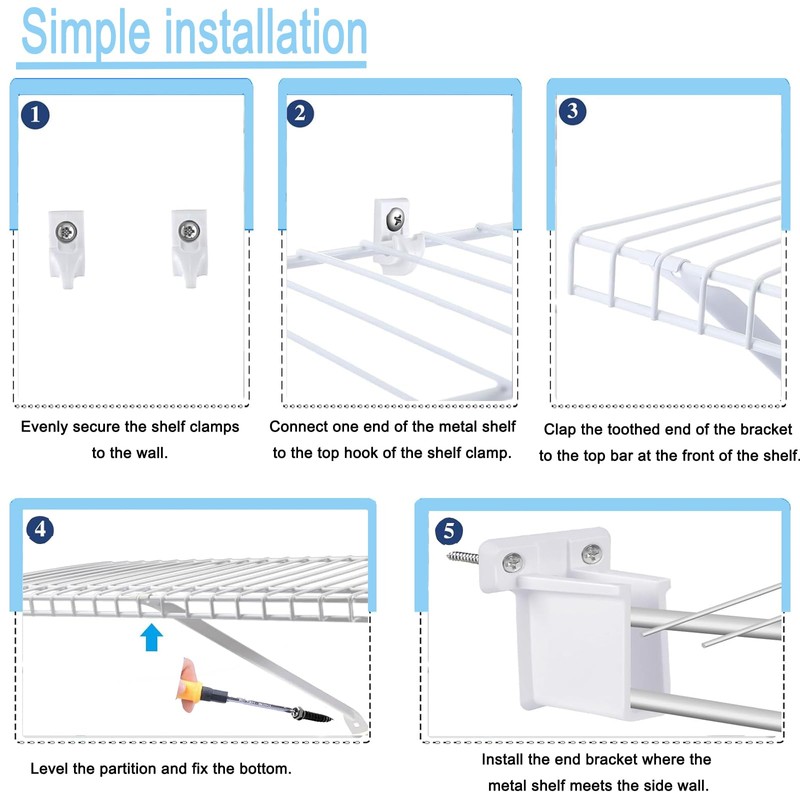 6 Pack 12 Inch Wire Shelf Brackets Set, Includes 6