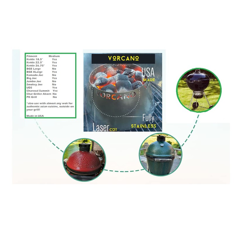 Vorcano BBQ Brand Stainless Steel Vortex Charcoal Grill Cone BBQ