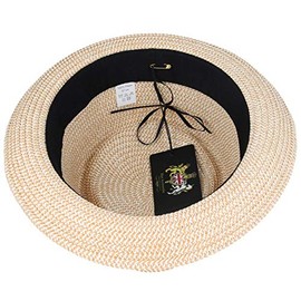 MAZ Summer Straw Diamond Crown Pork Pie Hat - with Adjustable String (Small, Natural)