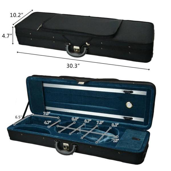 Unbranded New 4/4 Full Size Square Violin Case Black with
