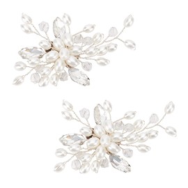 FINGERINSPIRE 2Pcs Crystal Simulated Pearl Shoe Clips (3x2 Inch, White) DIY Bridal Floral Shoe Buckle Rhinestone Metal Shoe Decoration Accessories for Wedding Party Purse Belt Hardware DIY Craft