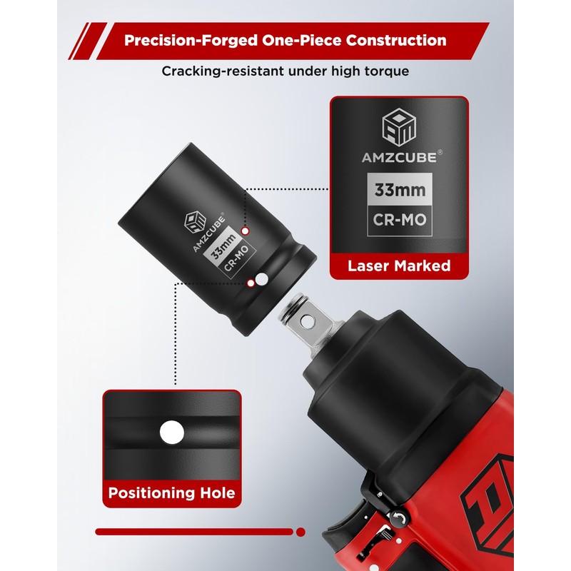 AMZCUBE 1 Inch Drive 33mm Deep Impact Socket