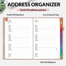 SUNEE Address Book with Colorful Alphabetical Tabs, Address Notebook Organizer for Record Contacts, 5.3'' x 7.7''- Rose Gold