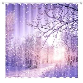 Fitumiw Winter Snowing Landscape Shower Curtain 72" x 72" Christmas Winter Wonderland Snowflake Home Bathroom Decorations Snowy Forest Bathtub Curtain Set with 12 Hooks