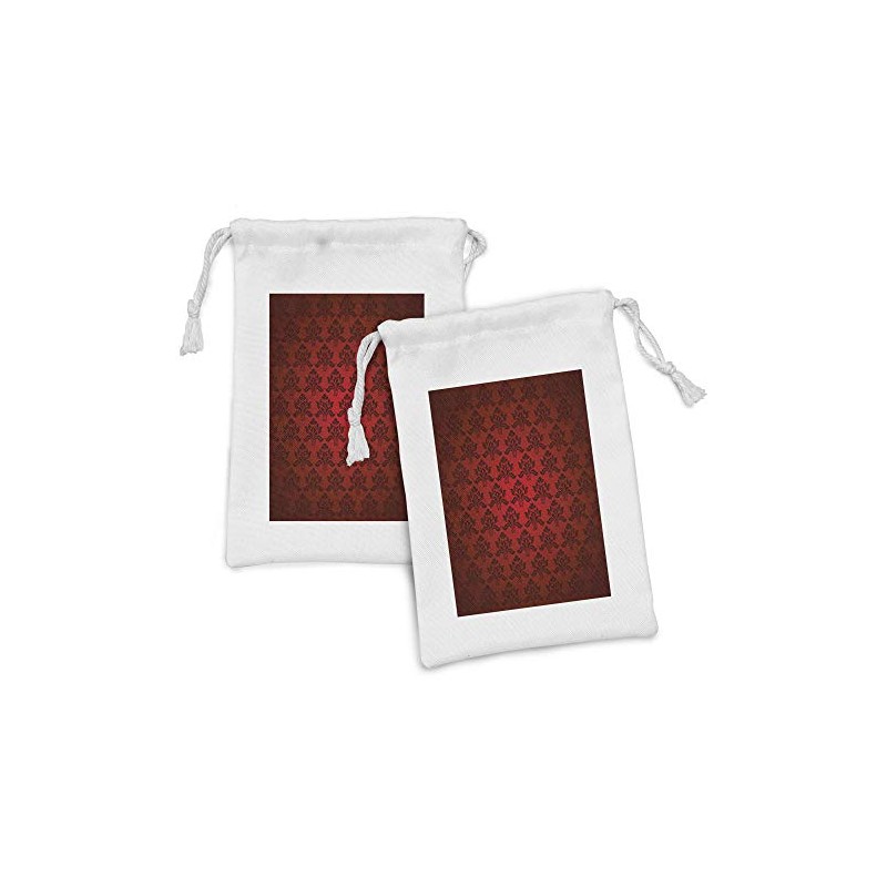 Lunarable Maroon Fabric Pouch Set of 2, Classical Antique Pattern