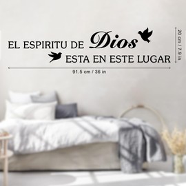 Bible Verses Wall Decor Stickers, Inspirational Spanish Biblical Quotes Christian Wall Decal, Black Scripture Wall Art Sticker for Living Room Bedroom Churches, EL ESPIRITU DE DIOS ESTA EN ESTE LUGAR
