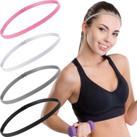 Sumind 4 Pieces Thick Non-Slip Elastic Sport Headbands Football Hair Headbands for Women and Men